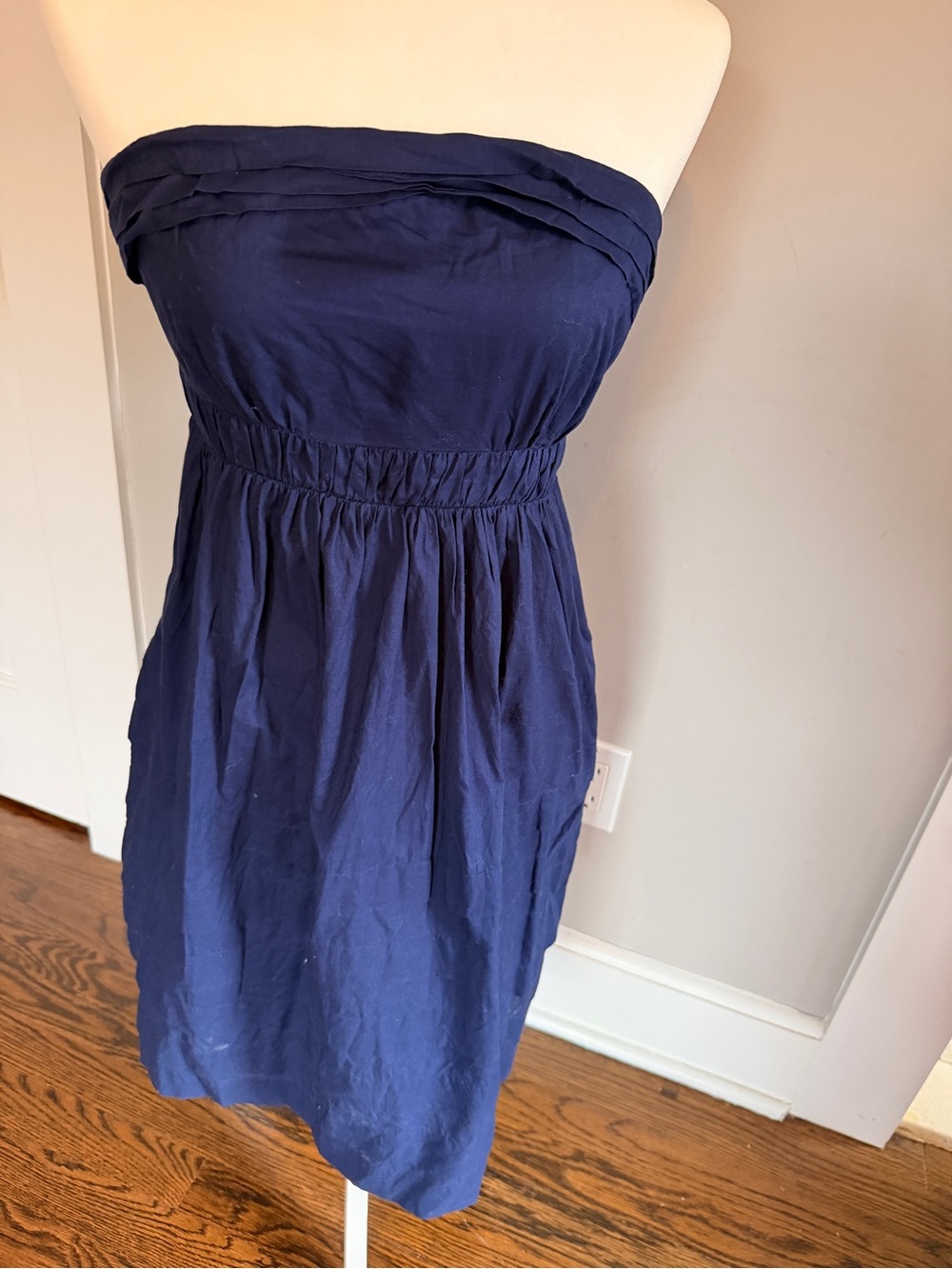 Maeve Anthropologie pleated Strapless Navy Blue Summer Dress size 4